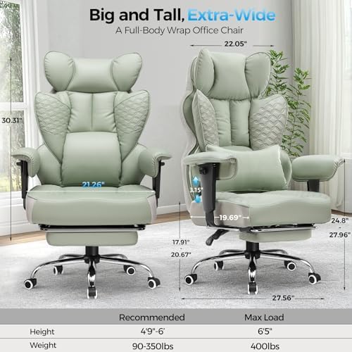 COMHOMA Big and Tall Office Chair Heavy Duty Wide Ergonomic Gaming Chair with Deluxe Embossing Designed Leather with Foot Rest,145°Reclining Adjustable Armrests Pocket Spring Back Support and Pillow - Image 3