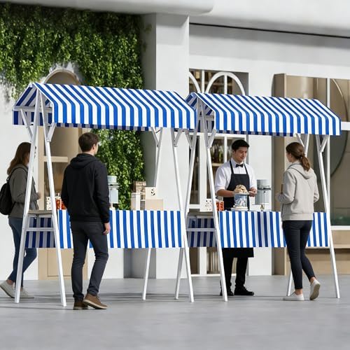 Outdoor Vendor Cart with Canopy, Blue Farmers Market Stand - Image 3