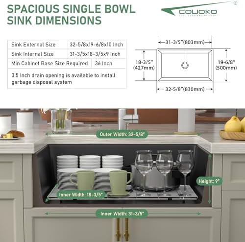 Black Fireclay Farmhouse Sink - Couoko 33 Inch Matte Black Apron Front Farm Sink Porcelain Farms House Style Single Bowl Farmhoues kitchen Sinks with Luxury Accessories - Image 7