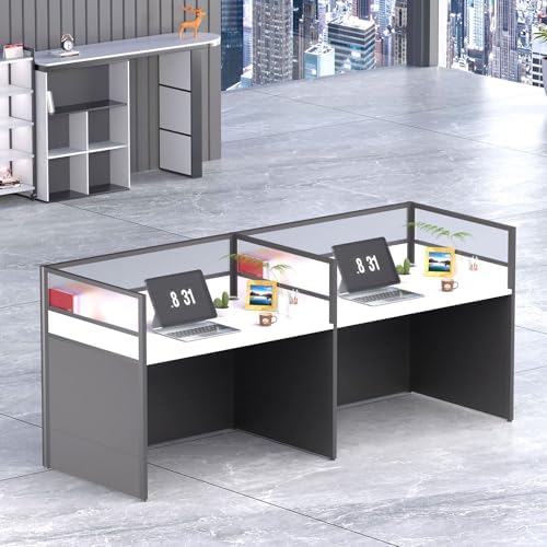 Nykto 2-Person Office Cubicle Desk Workstation w/Mute Privacy Panels, Black by Nykto