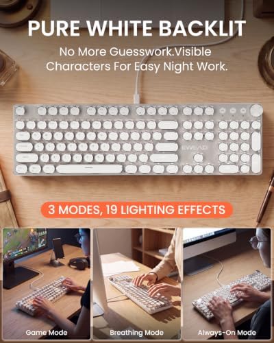 Wired Typewriter Mechanical Keyboard, Retro Punk Keyboard with Media Knob - Image 3
