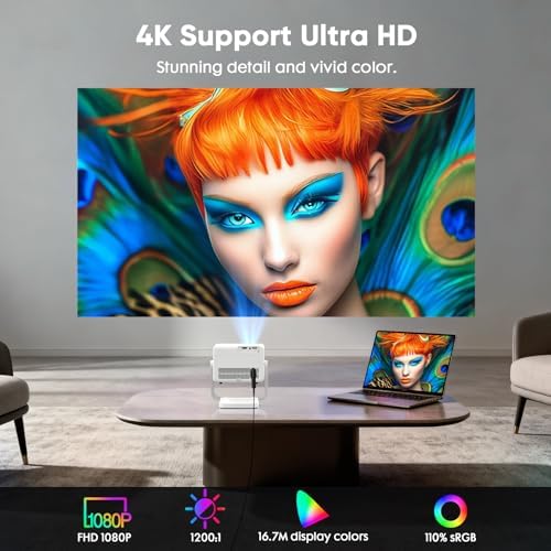 【Built-in Apps & Native 1080P】Smart Mini Projector with WiFi and Bluetooth, 4K Outdoor Movie Projector with Electric Focus & Auto Keystone, YINCODI Portable Proyector for Bedroom/Home/Celling - Image 6