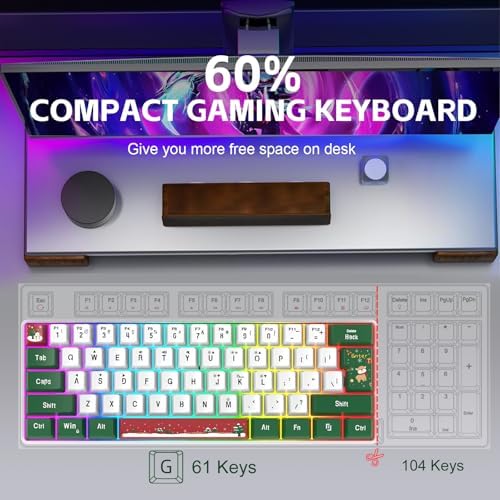 Snpurdiri 60% Wired Gaming Keyboard, RGB 61-Key (Red Green White) - Image 2