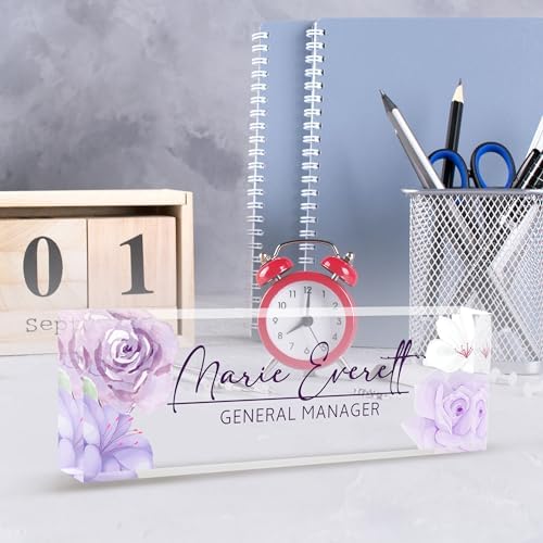 Desk Name Plate Personalized Name Plate for Desk, Office Desk Decor, 3D Style Personalized Plaque Name Plates for Desks Custom Appreciation Gifts for Boss Lady Employee Coworkers (Gouache Flowers) - Image 2