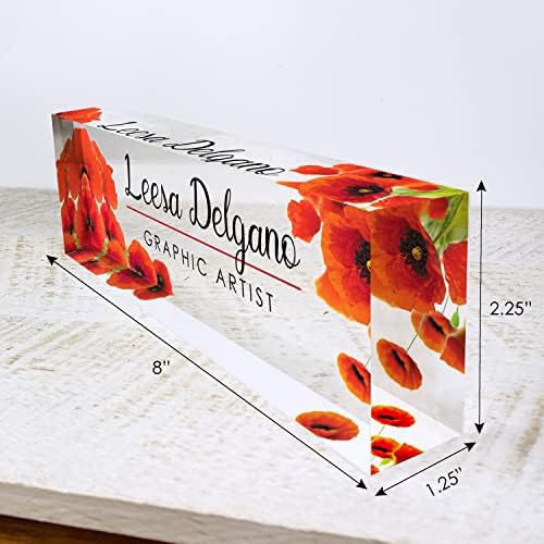 ARTBLOX Personalized Acrylic Desk Name Plate, Poppy Flowers Design - Image 3