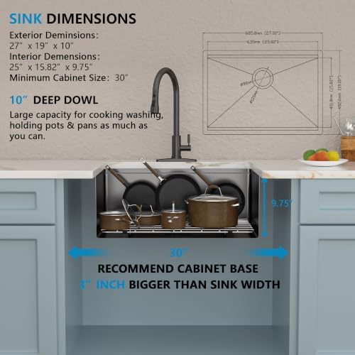 27"x19" Gunmetal Black Undermount Workstation Kitchen Sink - Image 5