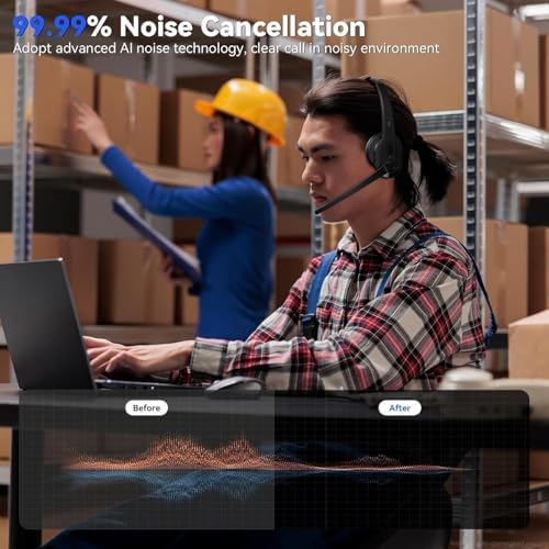 Wireless Headset with Mic for Work, Bluetooth Headset with AI Noise Cancelling Microphone, Wireless Headphones with Mic & Mute Button, USB Dongle for Work from Home/PC/Computer/Call Center/ Teams/Zoom - Image 2