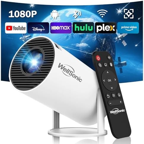 Mini Projector Support 1080P, 200 Ansi Home Movie Projector Portable Projector with Wifi and Bluetooth, Automatic Keystone Correction, 180°Rotatable, Compatible with HDMI USB PC Laptop by Unknown