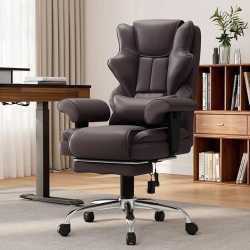 Executive 7-Point Massage Heated Office Chair with Footrest, Brown - Image 2