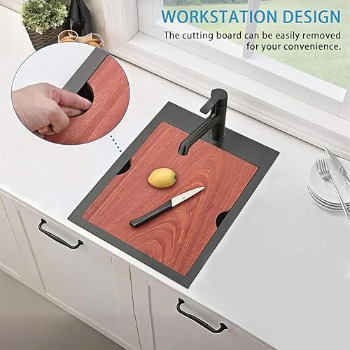 VAPSINT 15x20 Inch Black Drop In Bar Sink Workstation, 15x20x9 Inch Topmount T304 Stainless Steel Small Kitchen Bar Sink, Handmade Gunmetal Single Bowl for Wet Prep RV Outdoor with Accessories - Image 2