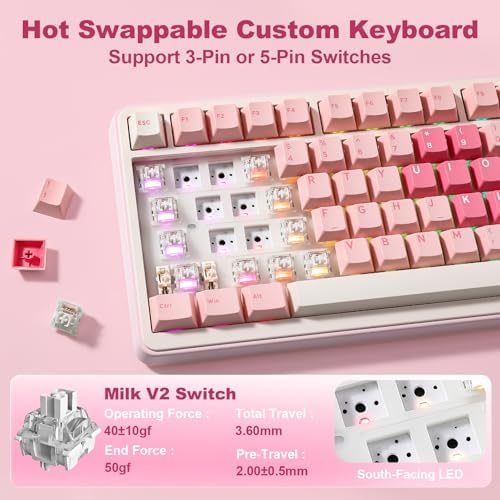 YUNZII B75 PRO MAX 75% Mechanical Keyboard (Pink Heart, Milk Switch) - Image 5