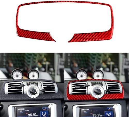 Car Dashboard Central AC Climate Control Panel A/C Vent Outlet Sticker Real 3K Red Carbon Fiber Decoration Interior Accessories Trim Compatible with Benz Smart Fortwo 2011 2012 2013 2014 2015 - Image 2