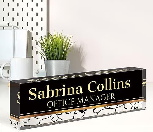 Name Plate for Desk, Desk Name Plate Personalized, Office Decor for Women Men, Acrylic Desktop Accessories, Office Appreciation Gifts for Boss Social Workers Nurse Teacher Employee (Black Stripes) by Spricoz