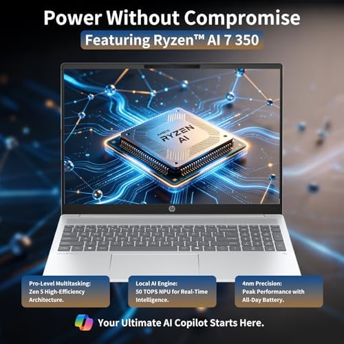 HP Omnibook 16" 2K Touchscreen Laptop, AMD Ryzen AI 7 350, 32GB DDR5 RAM, 2TB SSD, 50 Tops NPU Copilot+, Win11 Pro, Backlit Keyboard, Glacier Silver - Image 2