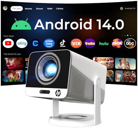 HP Projector with Apps, FHD 4K Supported, USB-C Power Bank Compatible MC425 by LYNCAST