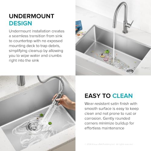 KRAUS Fairlane 24 in Undermount Single Bowl Stainless Steel Kitchen Sink - Image 4