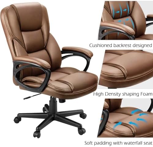 Furmax Office Executive Chair High Back Adjustable Managerial Home Desk Chair, Swivel Computer PU Leather Chair with Lumbar Support (1, Light Brown) - Image 5