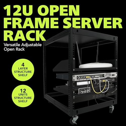 Pearington 12U Open Frame Server Rack, 23''-40'' Adjustable Depth, Free Standing or Wall Mount, 4 Post AV Rack with Casters, Holds Networking IT Equipment AV Gear Router Modem - Image 7
