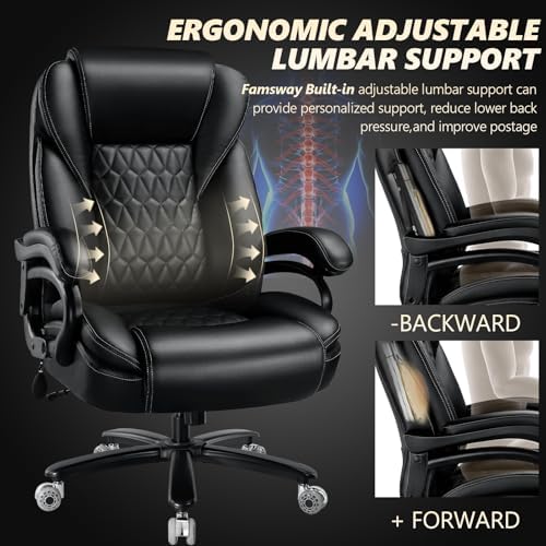 600lbs Big and Tall Office Chair with Pocket Spring Cushion, Ergonomic Heavy Duty Executive Office Desk Chair with Adjustable Lumbar Support, Large Comfy Computer Chair with Dual Rubber Wheel - Image 6