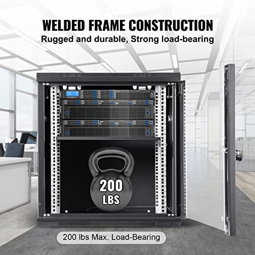 VEVOR 9U Wall Mount Network Server Cabinet, 14.8'' Deep, Server Rack Cabinet Enclosure, 200 lbs Max. Ground-Mounted Load Capacity, with Locking Glass Door Side Panels, for IT Equipment, A/V Devices - Image 4