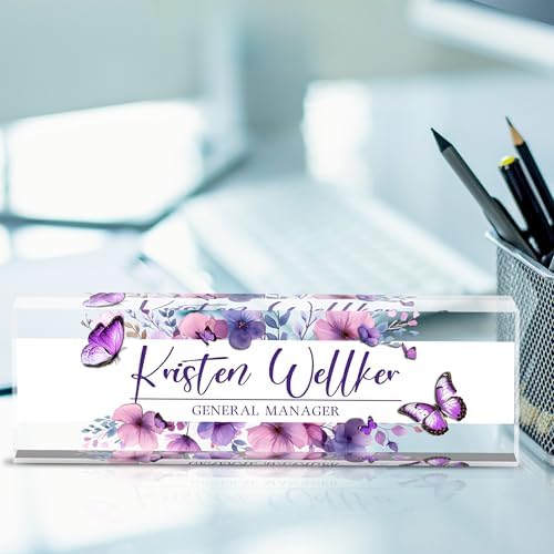 Custom Acrylic Office Name Plates for Desks - Personalized Purple Decor - Image 2