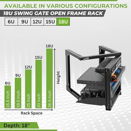 NavePoint 18U Server Rack with Swing Gate - Wall Mount Rack for 19 Inch IT Equipment Open Frame Rack – Network Rack Wall Mount for AV & Server Equipment 18” Deep Rack, Black - Image 3