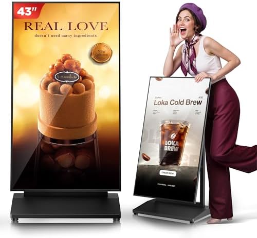 43 Inch Digital Signage Display, Screen LCD Advertising Kiosk, Portable Floor Standing Auto Ad Player Android OS App-Based Control with USB/HDMI/WiFi by JASZDOT