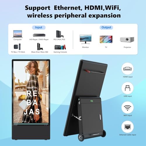 43 Inch Outdoor Digital Signage Kiosk, IP65 Waterproof Portable A-Frame LCD Display with Rechargeable Battery, 2000-Nit Auto-Brightness and Impact-Resistant Screen for Retail Store - Image 4