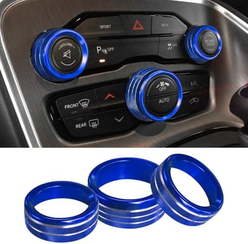 3PCS Air Conditioner Switch Button Knob Cover, Aluminum Alloy Knob Ring Trim Cover, Climate Control Knob Covers, Auto Accessories Compatible with Most Vehicles (Blue) by Unknown