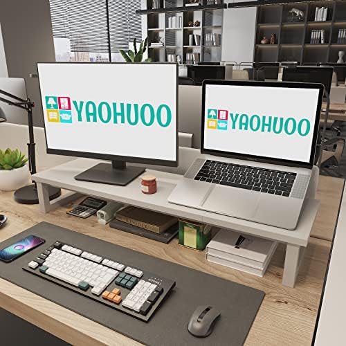 YAOHUOO Dual Monitor Stand Riser, 39Inch Large Monitor Stands for 2 Monitors, Computer Monitor Stand, Wooden Desktop Oraganizer Shelf for Office Desk Computer,Laptop,TV - Image 6