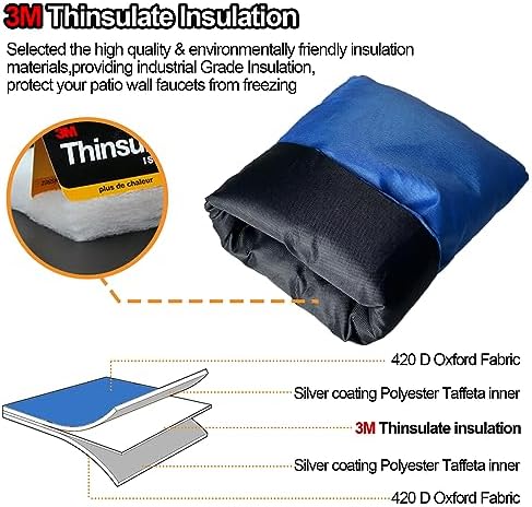 Enlarge Outdoor Faucet Cover for Winter Freeze Protection, 3M Thinsulate, 10”H x 6.3”W Hose Bib Covers for Wall Taps Outside, Waterproof & Frost Free Insulated Spigot Cover, 2 Pcs Faucet Socks - Blue - Image 5