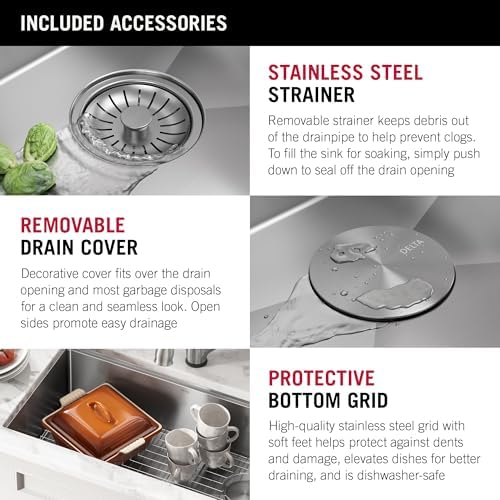DELTA FAUCET 95B932-27S-SS Lorelai Workstation Kitchen Sink Undermount Stainless Steel Single Bowl with WorkFlow Ledge and Chef’s Kit of 6 Accessories - Image 5