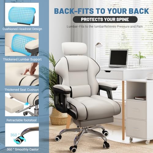 Executive Computer Chair Home Office Desk Chair,Adjustable Angle, Ergonomic Adjustable Height PU Leather Chairs with Cushions Armrest for Long Time Seating-High Office Chair with Footrest - Image 4