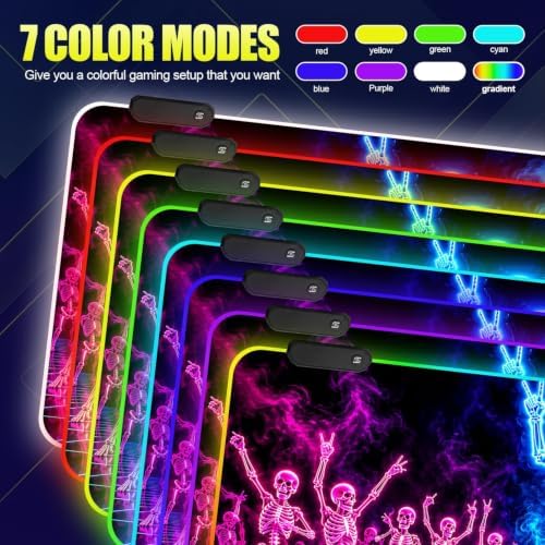 Halloween Dance Skull RGB Gaming Mouse Pad Large Extended Desk Mat 35.4 x 15.7 inch LED Glowing Mousepad Light Up Keyboard Pad Non-Slip Rubber Base - Image 2