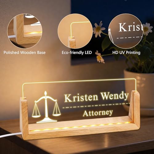 Ships Next Day, Custom Name Plate for Desk - The Lawyer Business Light Up Acrylic Desk Name Plate Personalized Lawyer Office Appreciation Gifts, Office Decor for Women Men - Image 6