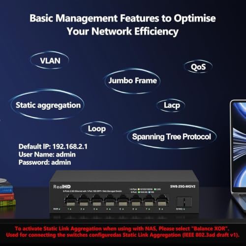 8 Port 2.5Gb Web Managed Ethernet Network Switch with 8 x 2.5 Gigabit | 1 x 10G SFP+ | Work with 10-100-1000Mbps Devices | 60G Bandwidth | Fanless Quiet Metal Internet Switch - Image 2