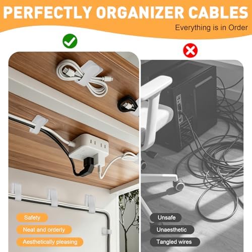 100pcs Hook and Loop Cable Straps,Under Desk Cable Management,Adjustable Cord Organizer for Desk Home Office Organization (White) - Image 4