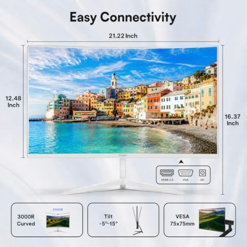 24 Inch Curved White Monitor FHD 1080P 100Hz, VA Panel, 3000R - Image 7