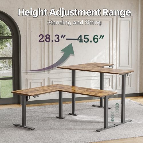 TIQLAB 63 x 55 inch L Shaped Standing Desk Adjustable Height, Electric Corner Standing Desk, Sit Stand Computer Table with Splice Board, Rustic Brown - Image 4