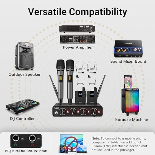 TONOR Wireless Microphone System, Handheld Mic Set with Headset/Lapel Mics - Image 4