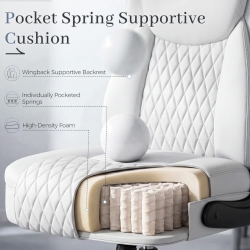GTPOFFICE Executive Office Chair, Ergonomic PU Leather Desk Chair,Pro White - Image 5