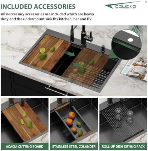 30 Inch Black Drop In Workstation Kitchen Sink with Accessories - Image 4