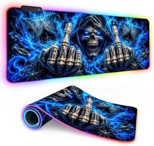 Halloween Skull RGB Gaming Mouse Pad Large Extended Desk Mat 35.4 x 15.7 inch LED Glowing Mousepad Light Up Keyboard Pad Non-Slip Rubber Base by LEIWEIHOPE