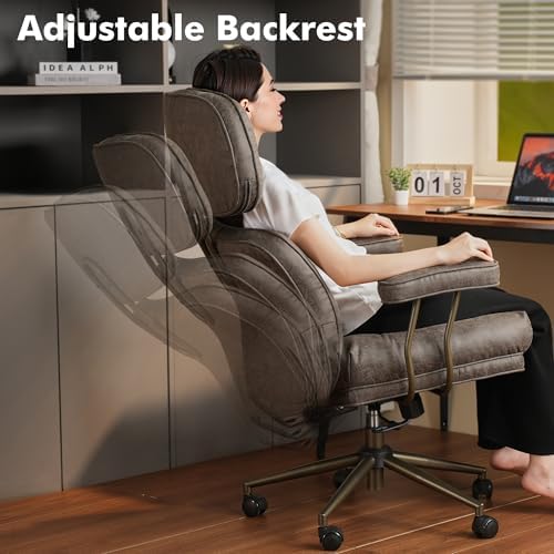 High Back Executive Office Chair with Comfortable Deep Seat,Grey Mid Century Modern Office Chair,Ergonomic Big and Tall Computer Desk Chairs with Lumbar Support(Grey Suede) - Image 4
