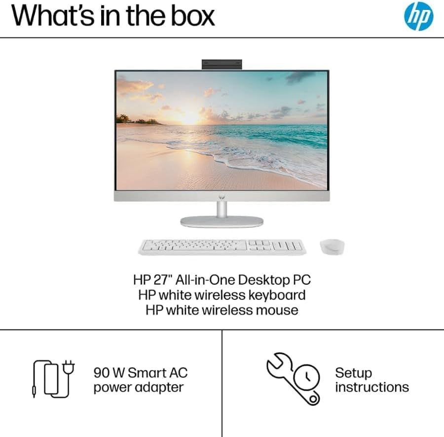 HP 27" FHD Touchscreen All-in-One Desktop Computer, Quad-Cores Ryzen 5 7520U, 16GB RAM 512GB SSD, Windows 11, Wireless Keyboard & Mouse, PLUSERA 8-in-1 Hub Included, White - Image 6