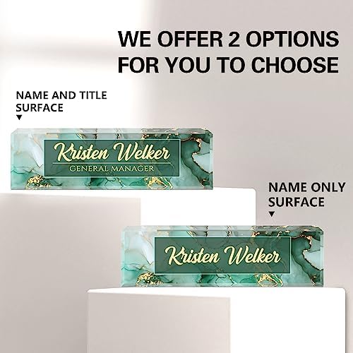Name Plate for Desk, Desk Name Plate Personalized, Green Office Decor for Women Men, Acrylic Desktop Accessories, Office Gifts for Boss Nurse Teacher Coworker, Employee Appreciation Gift (Green Coast) - Image 2
