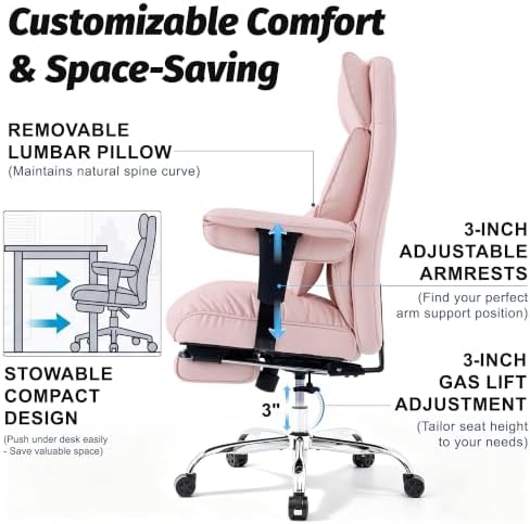 Efomao Executive Office Chair 400lbs,Pink Big and Tall Desk Chair - Image 7