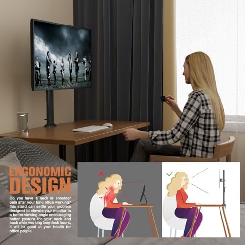 HEMUDU Single Tall Desk Monitor Arm Mount Stand Fit for 27 inch to 42 inch Flat Curved Computer Screen with Swivel, Height Adjustable, Rotation,Holds up to 77lbs, Black - Image 5
