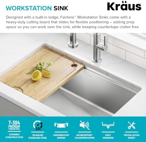 KRAUS Fairlane 32 in Undermount Workstation Single Bowl 18-Gauge Stainless Steel Kitchen Sink with Accessories, KWU610-32 - Image 3