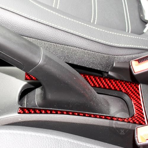 Real Soft Red Carbon Fiber Car Center Console Handbrake Panel Side Frame Cover Trim Sticker Auto Interior Decoration Accessories Compatible with Benz Smart 2016 2017 2018 2019 2020 2021 - Image 2
